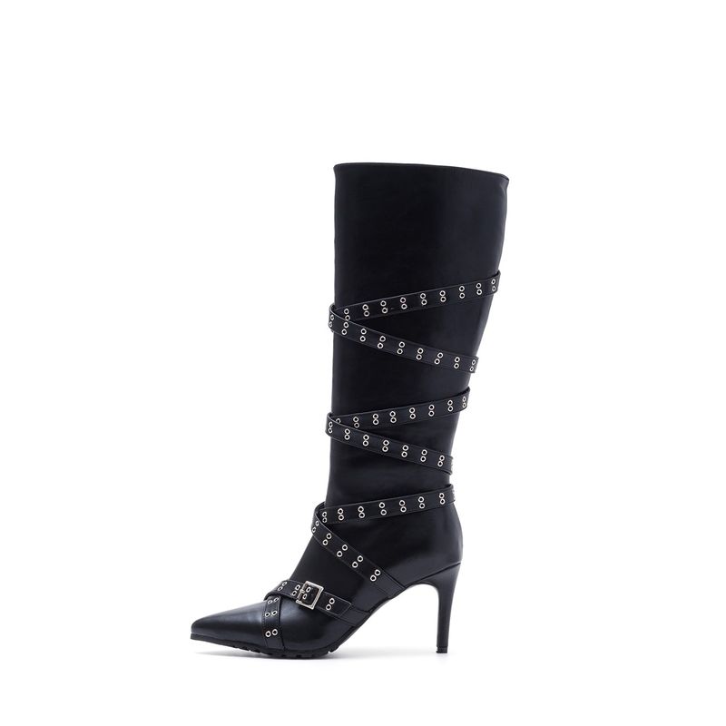 Cross Buckle Walker Boots Heel(Black)