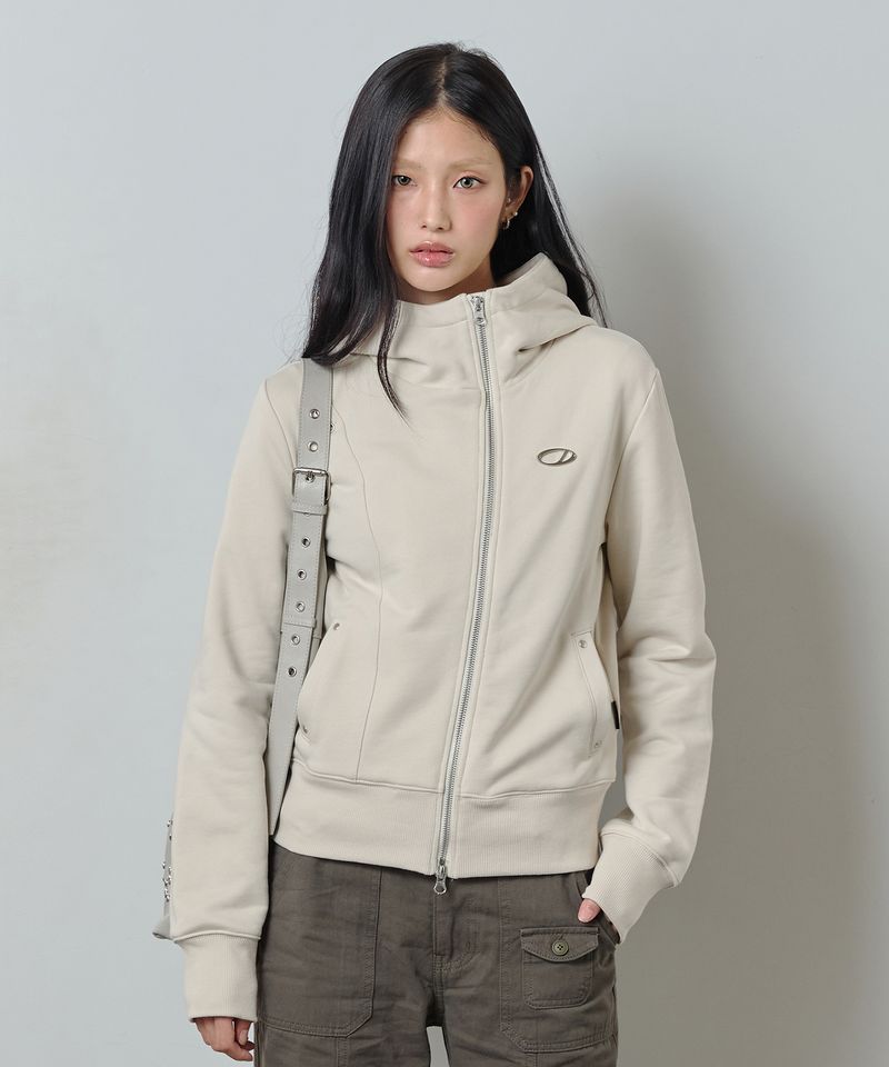 ODDSTUDIO（オッドスタジオ）の「Diagonal Cut Eyelet Hoodie Zip-up - IVORY（Tops）」