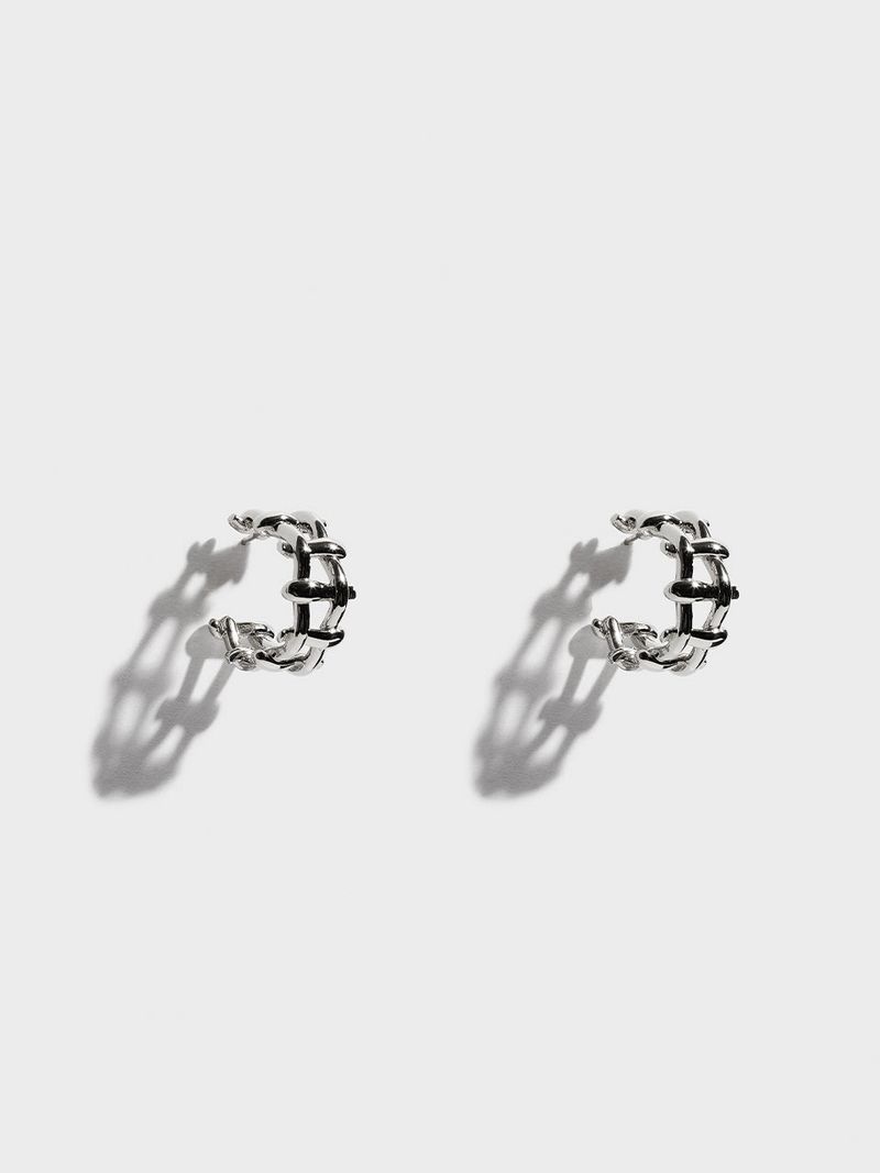 Multi Hash Tag Small Hoop Earrings (Silver)