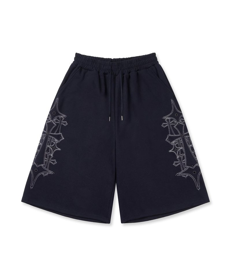 Stud Needle Walk Bermuda Sweat Pants - Navy