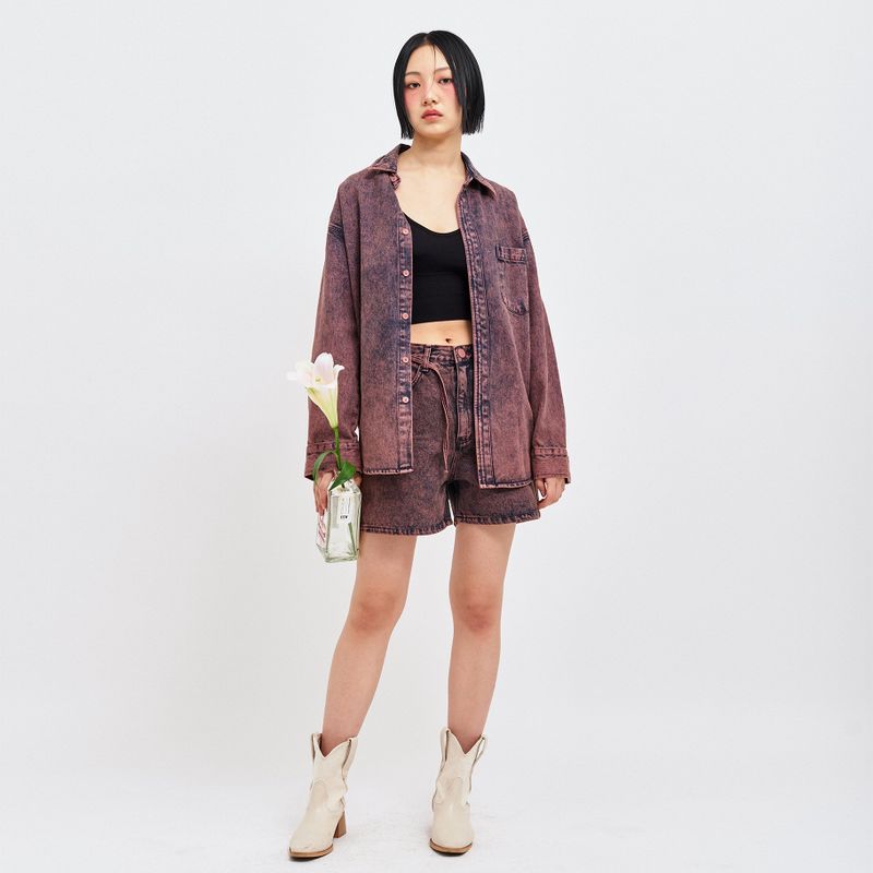 WINE DENIM SHORTS
