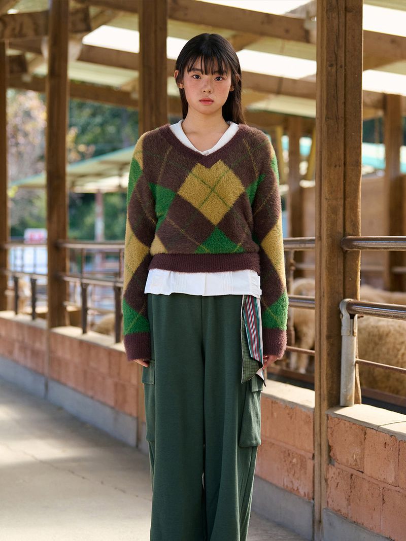 Mohair Argyle Knit Pullover