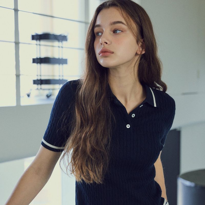Always Cable Half Knit_Navy