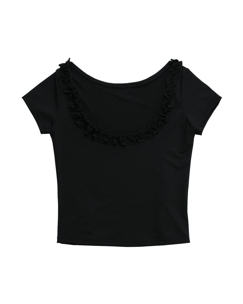 back open ruffle top / black