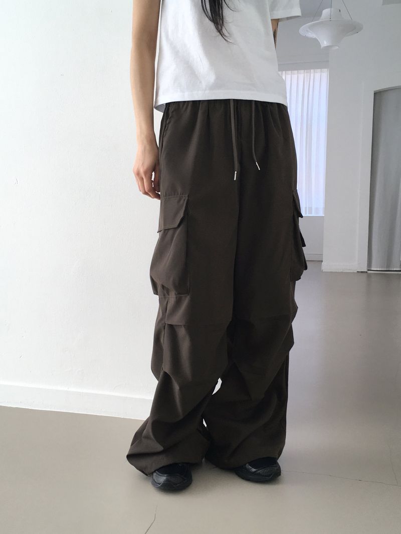 [BASIC/LONG] Adik Double Pocket Pintuck Cargo Two-Way Long Wide Jogger Pants