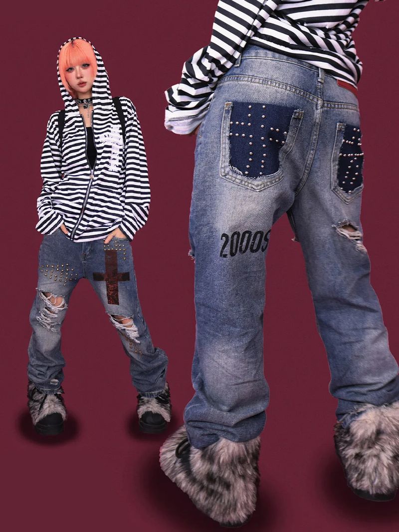 KUO（クーオ）の「パンキー ダメージ バギー デニム パンツ（パンツ）」