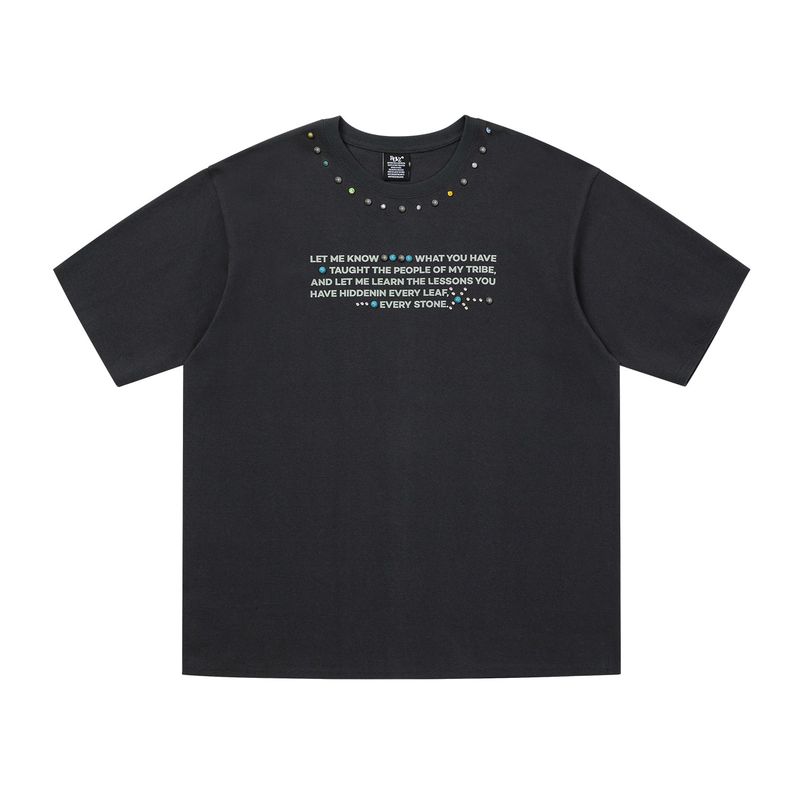 RDVZ（ランデブー）の「Rivet Point Lettering Tshirts Charcoal（Tops）」
