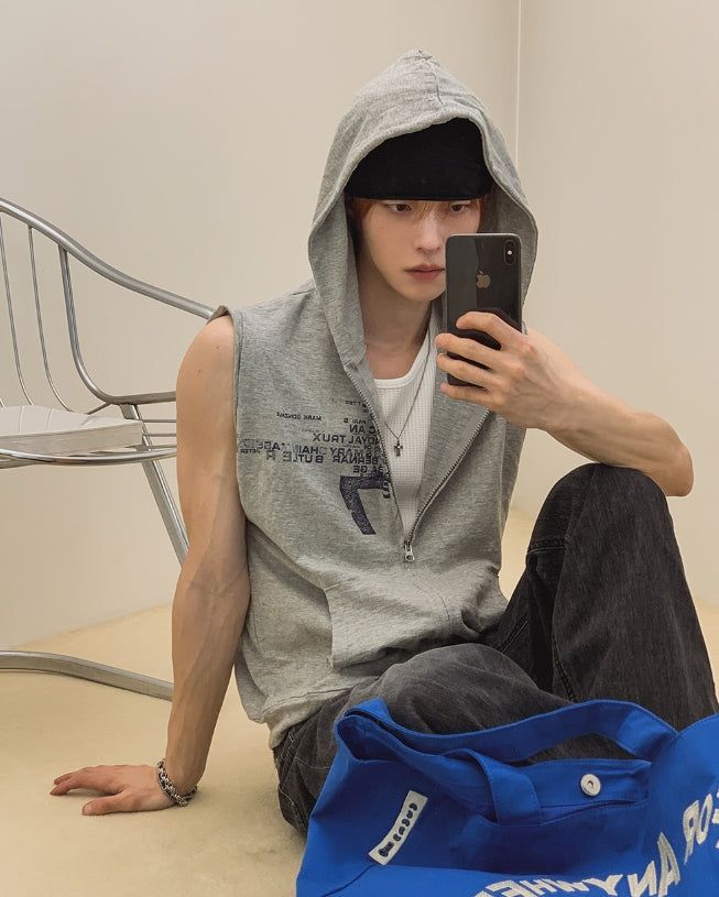 Seventh Lettering Hooded Zip-Up Vest