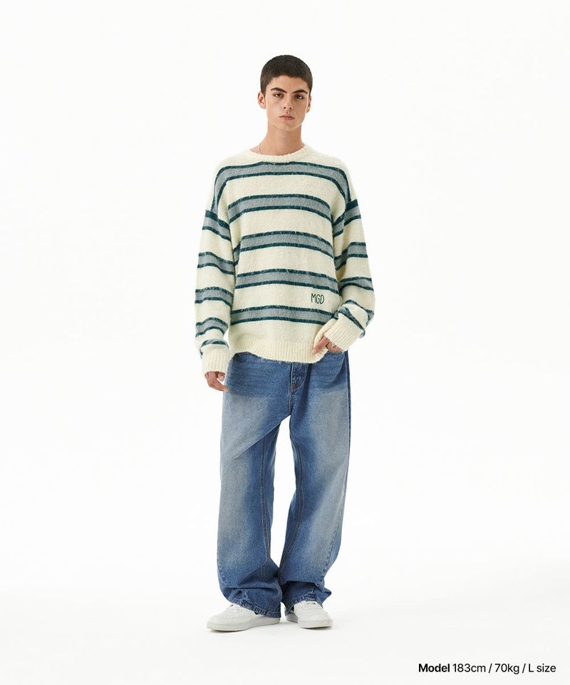 HAIRY STRIPE KNIT SWEATER