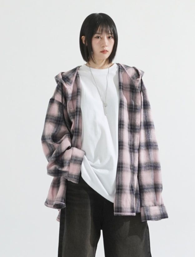 Big over hood check shirt