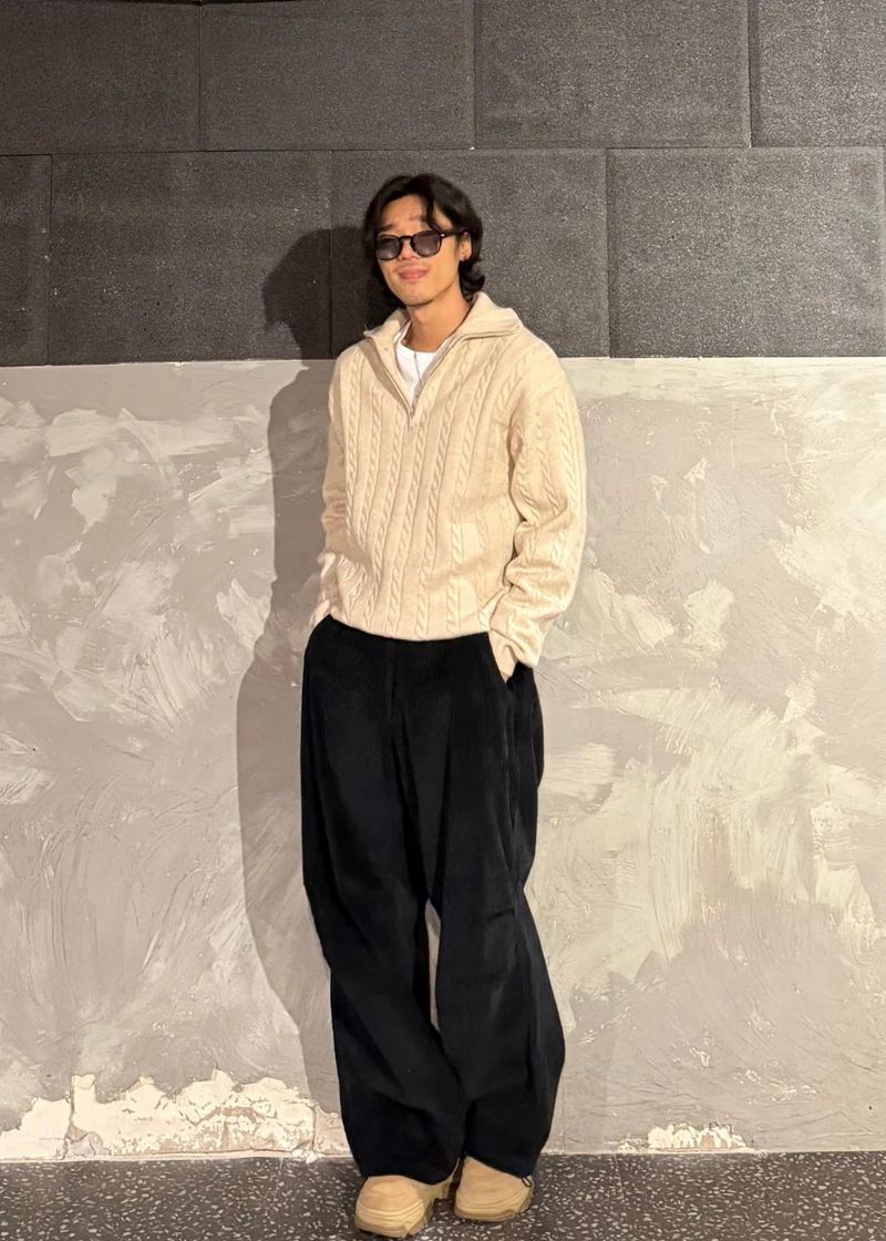 High-Neck Cable Half-Zip Up Knit 6COLOR