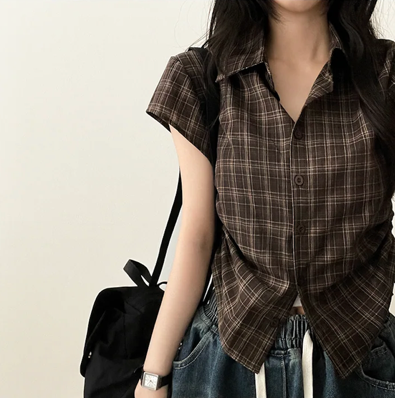 Motsu Check Side String Short Sleeve Shirt