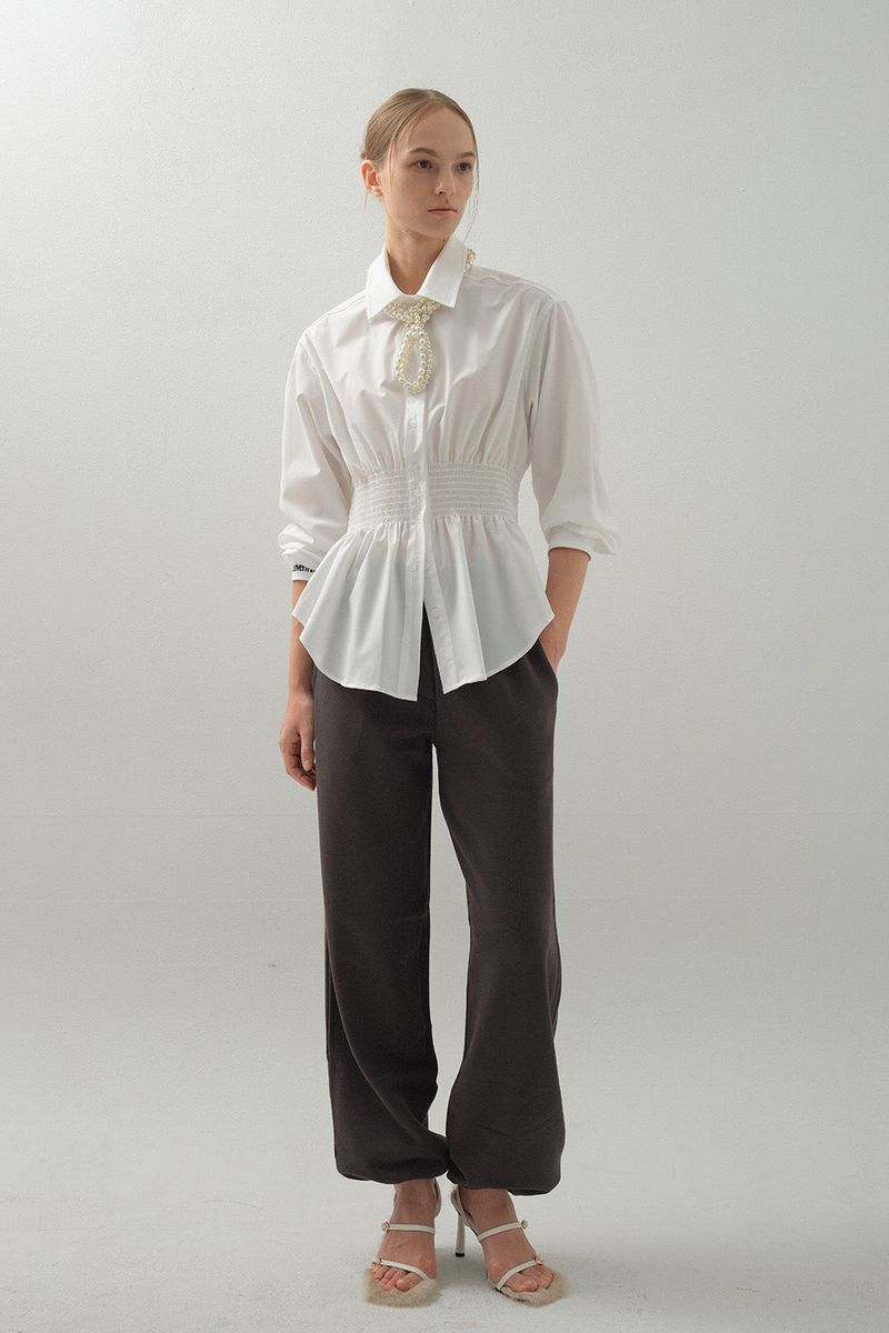 Curve Waist Stretch Shirt_White