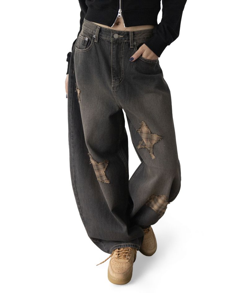 Sina Check Damage Curved Jeans