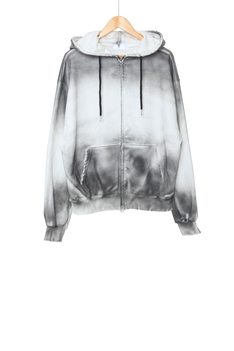 Spray washed hood zip-up