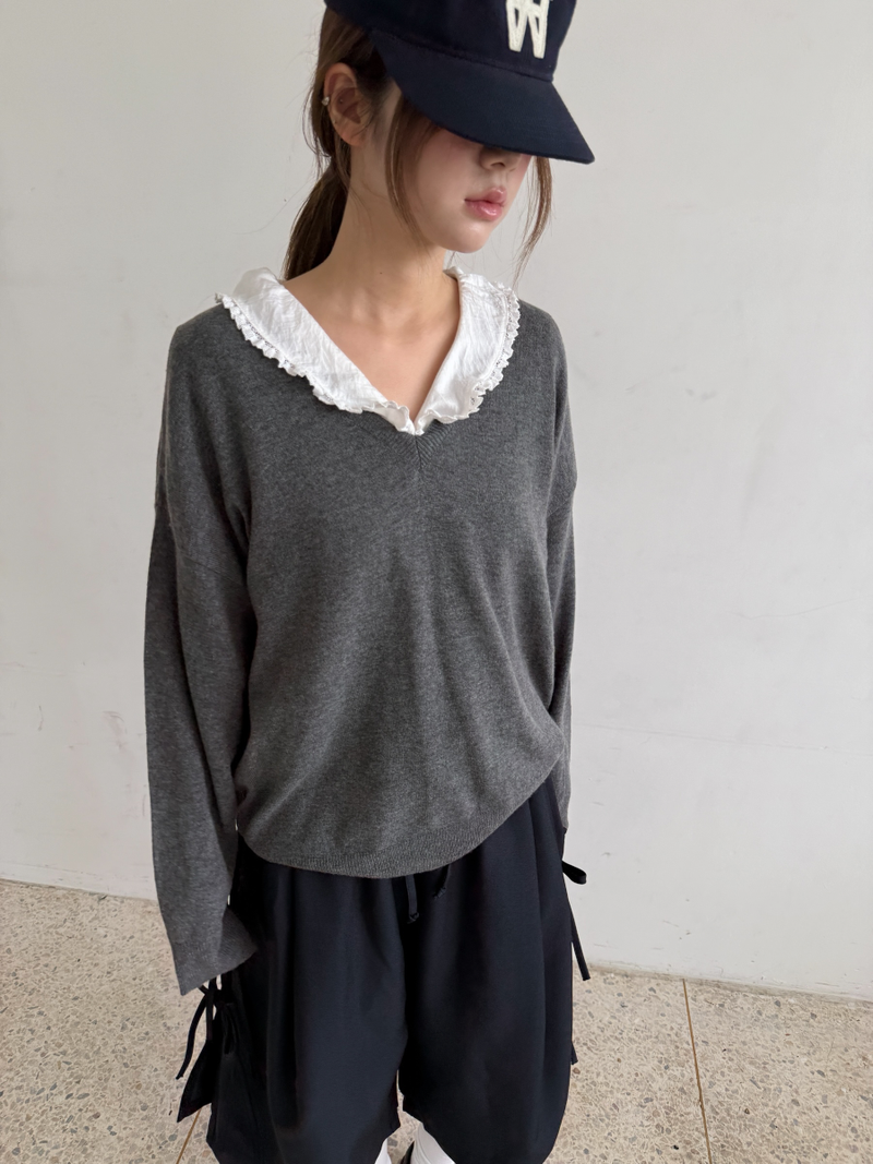 v neck loose knit top