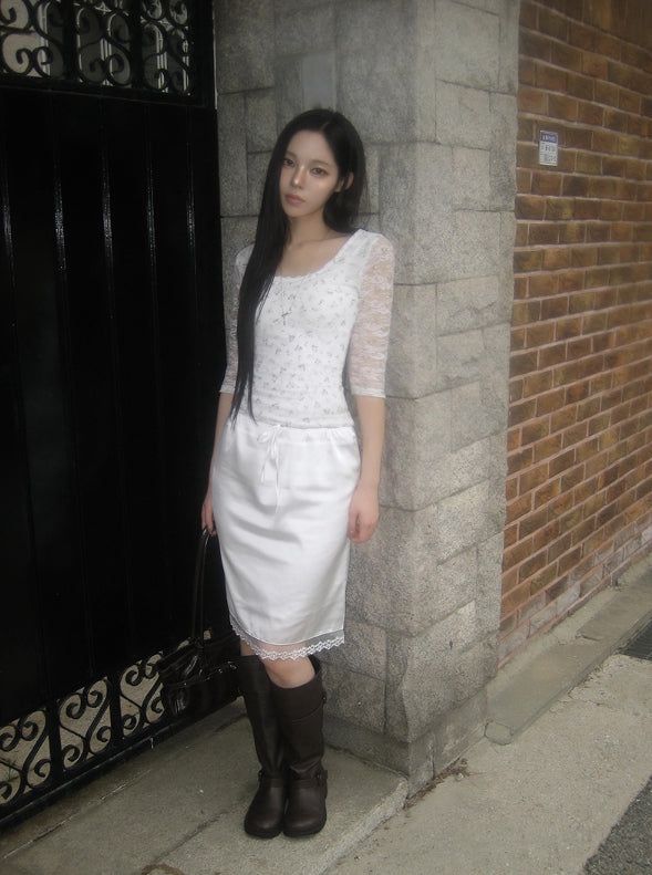 Oin Satin Lace Midi Skirt