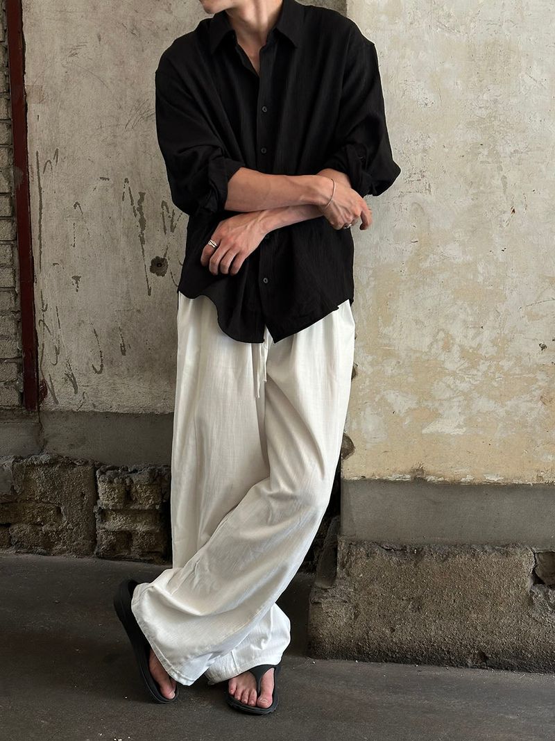 Linen like wide pants(4color)