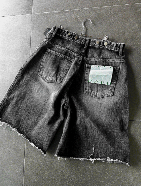 Black Washed Denim Bermuda Shorts Pants