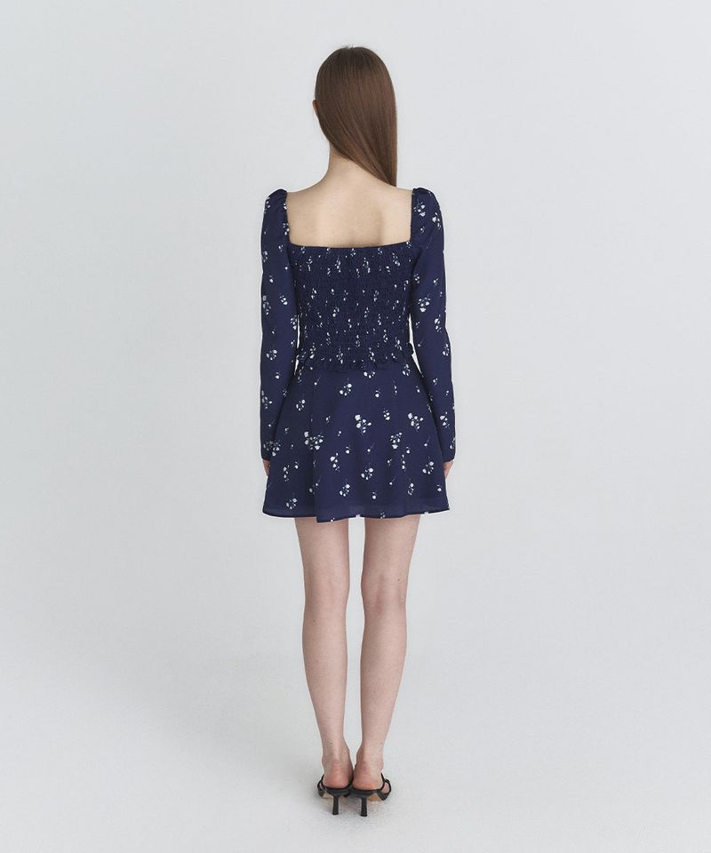 Ribbon square blouse (Navy)