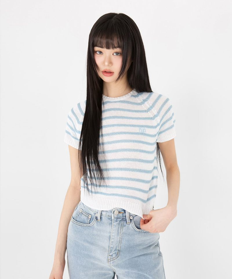 BOUCLE STRIPE RAGLAN HALF KNIT [3color]