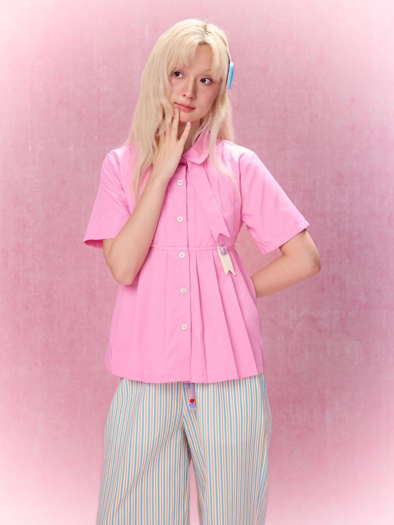 Best Day Ever Pleated Shirt (Pink)