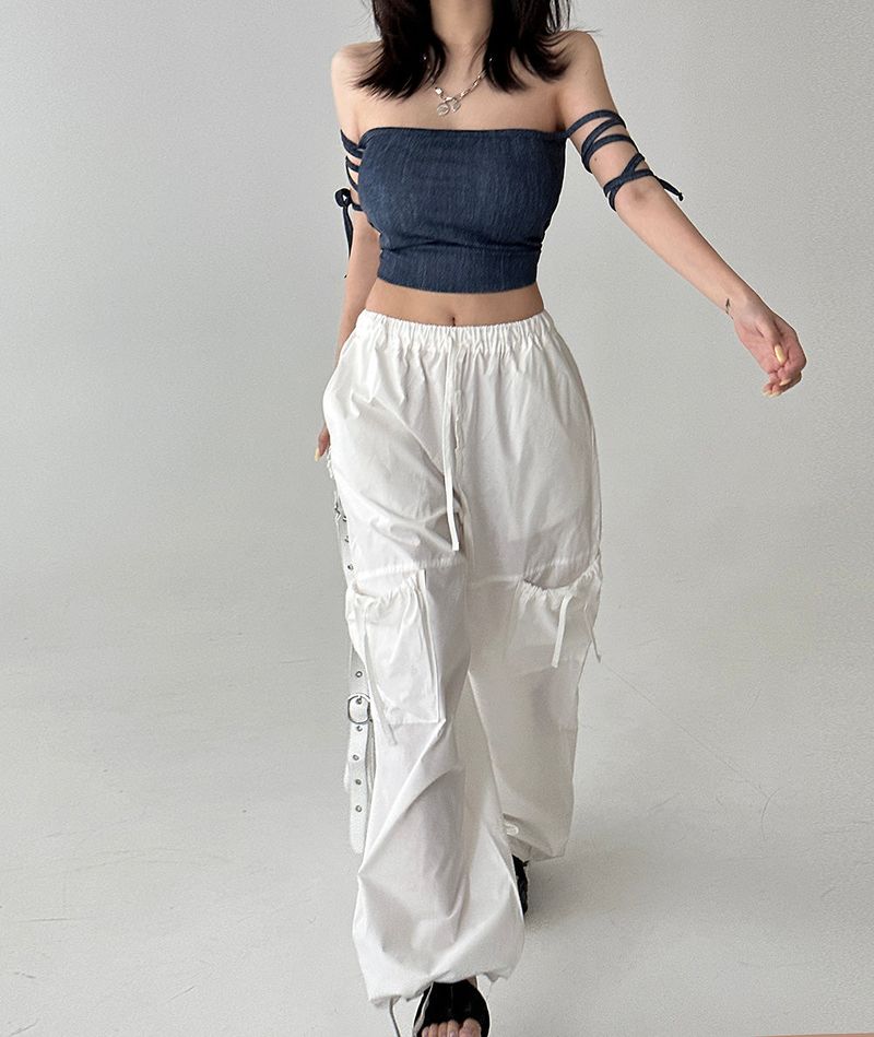 strap denim crop top