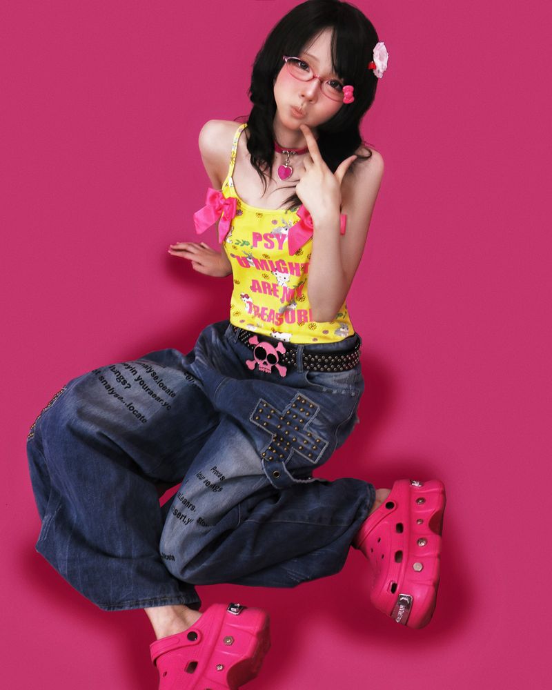 psycho stud denim pants