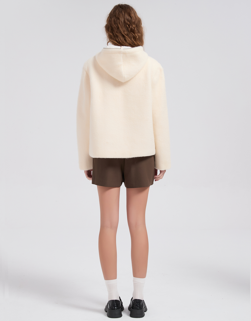 Roarin Oversized Hood Zip-Up Quilted Coat Ivory