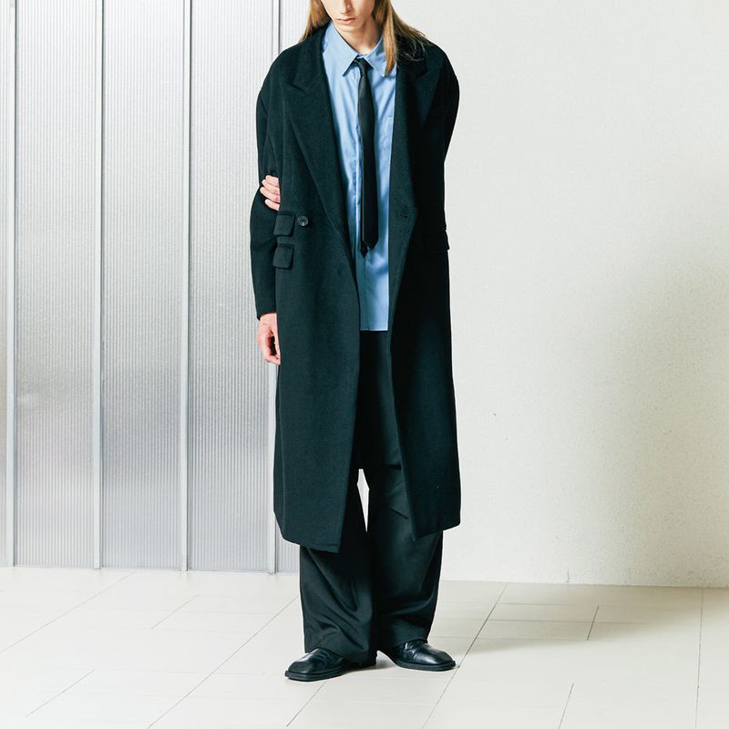 wool blended maximal double coat black