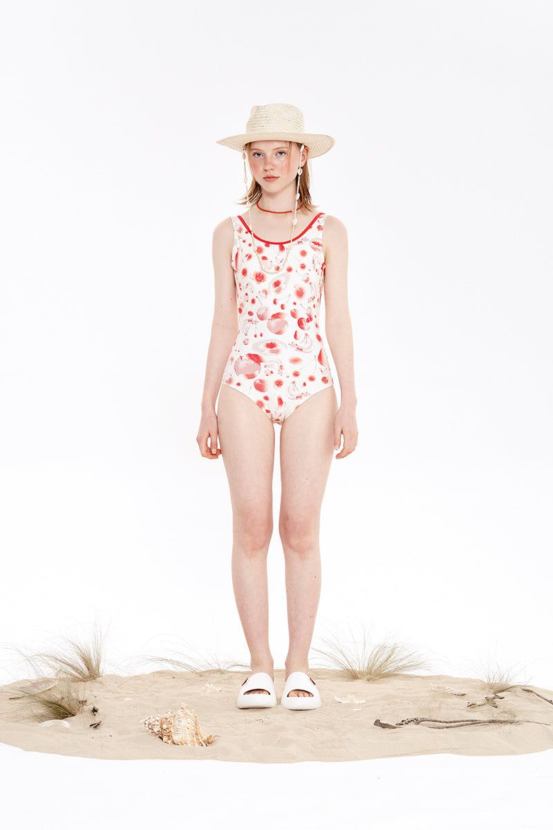 CHERRY PATTERN ONE PIECE SWIMSUIT [RED]