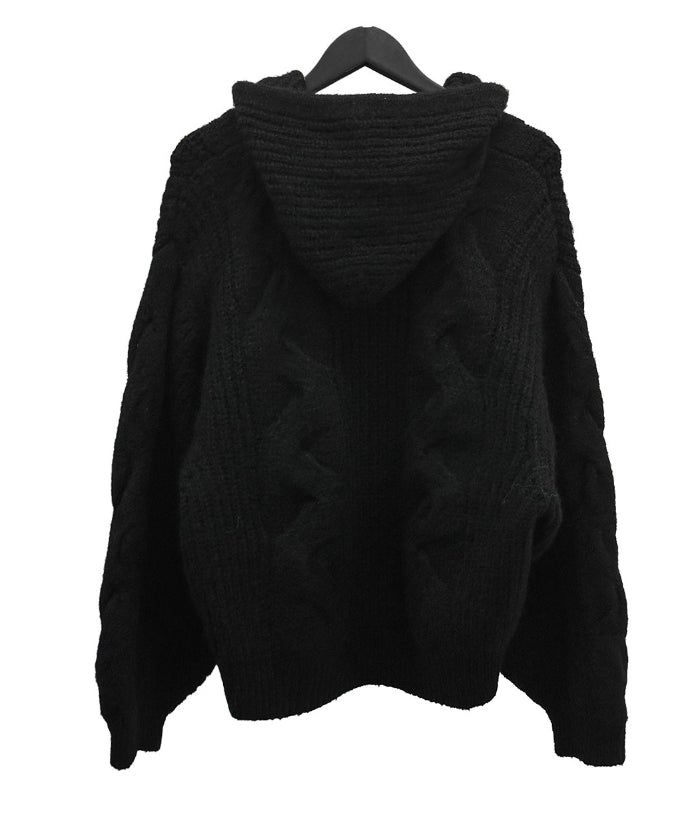 Cable Two-Way Knit Hood Zip-Up