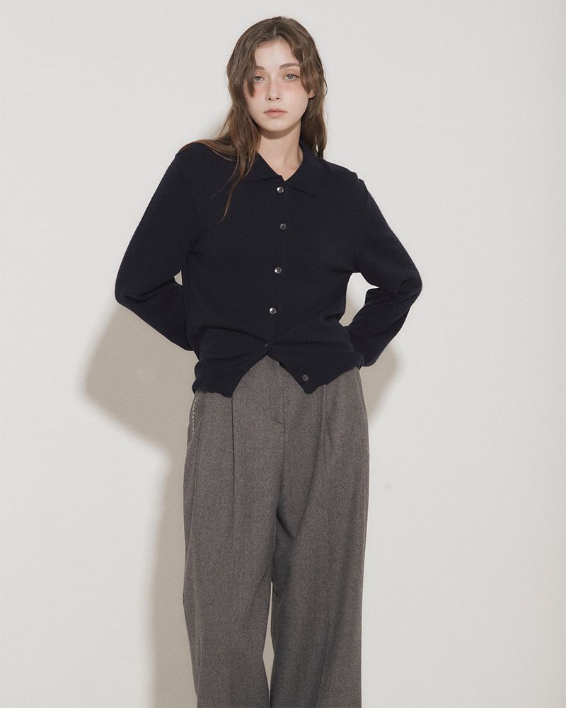 WOOL DOUBLE PLEATED SLACKS [GRAY]