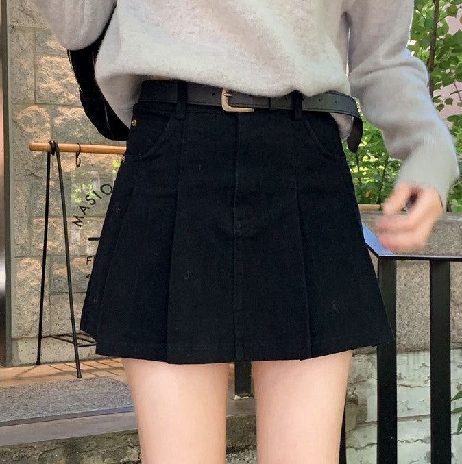 #BD Pleated Mini Skirt + Belt Set (2color)