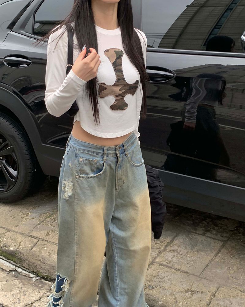 Side vintage denim pants