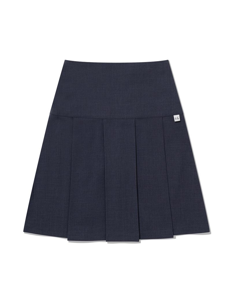 BUTTON DOUBLE PLEATED MIDI SKIRT(NAVY)