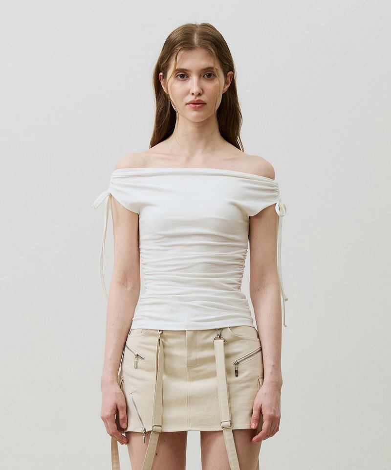 LILY OFF-SHOULDER SHIRRING TOP / IVORY