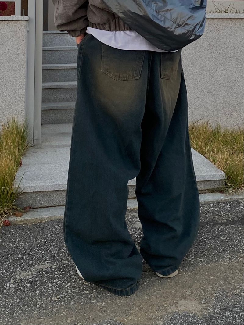 Mud Washing balloon denim pants