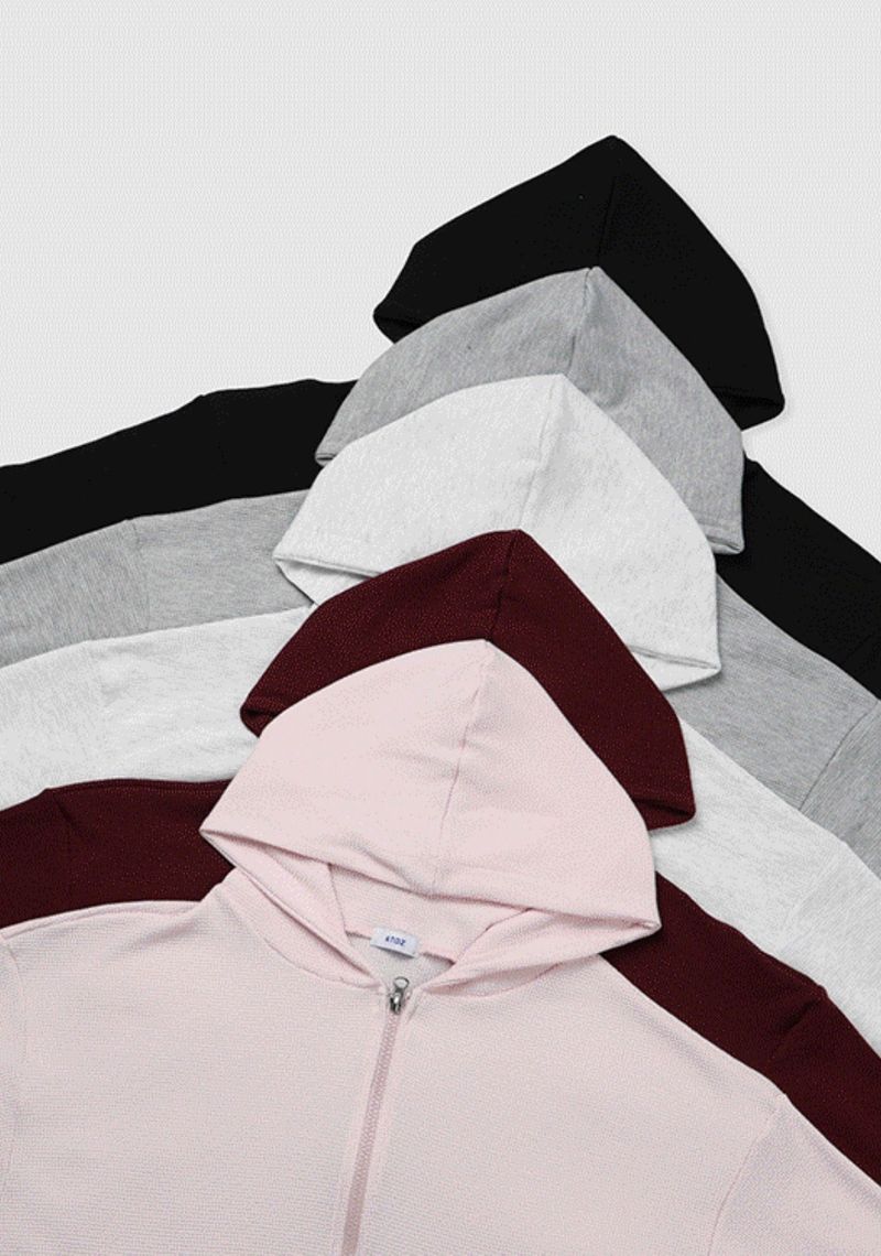 Marom Waffle Two-Way Hooded Zip-Up