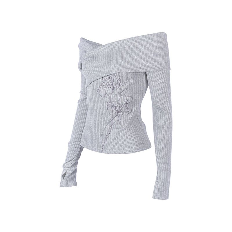 UNBALANCED OFF-SHOULDER TOP_Melange Gray