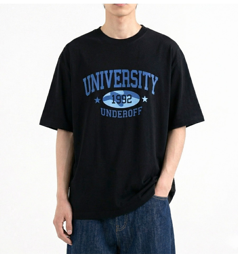 Overfit Crewneck University Camo Short Sleeve T-shirt Black Blue