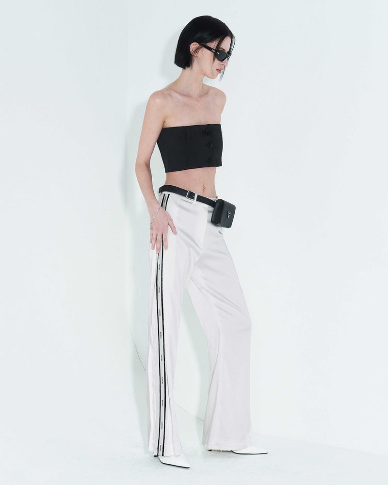 Raw Edge Button Tube Top _ Black