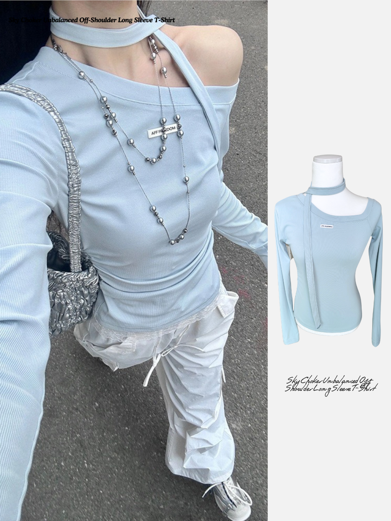 dereborujo（ドレボルゾー）の「スカイチョーカーアンバランスドオフショルダーロングスリーブTシャツ（トップス）」