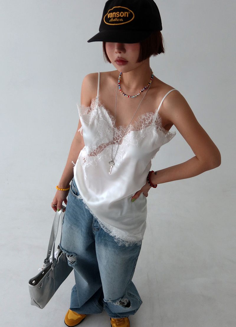 Roll-up collar vintage cutting wide denim
