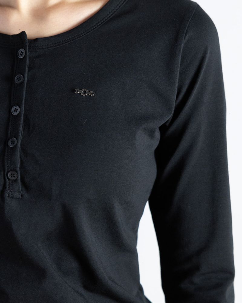 Henley Neck 3/4 Sleeve Black
