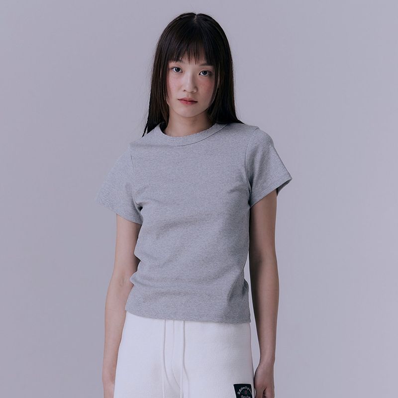 SILN（シルン）の「90's scallop stitch neck t-shirt (GREY)（Tops）」