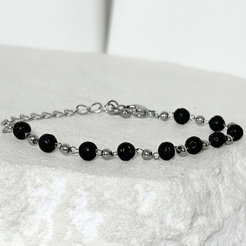 ss-Nature beads+ chain bracelet_black