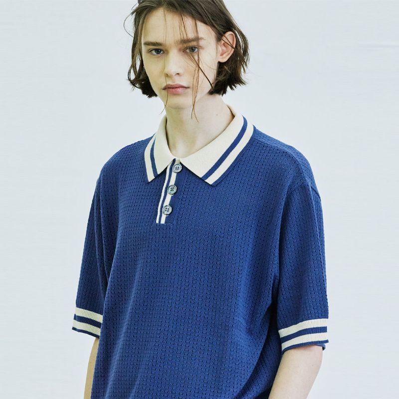 S SY(エスエスワイ)の「color stripe pique knit t-shirt blue(Tops)」