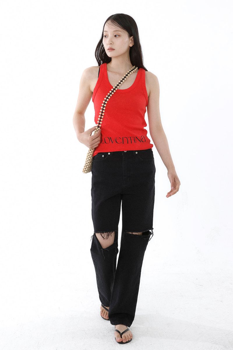 DEEP NECK SLEEVELESS TOP_ALL RED