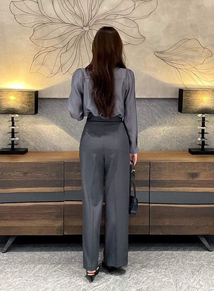 Bette High Waist Two-Button Pintuck Wide Slacks